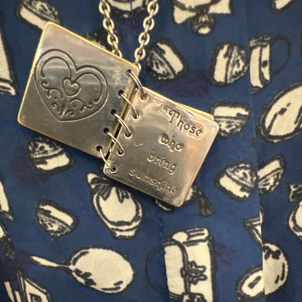 BRIGHTON Silver Tone StoryBook Charm Pendant Necklace Cable Chain Heart Love - Picture 2 of 6